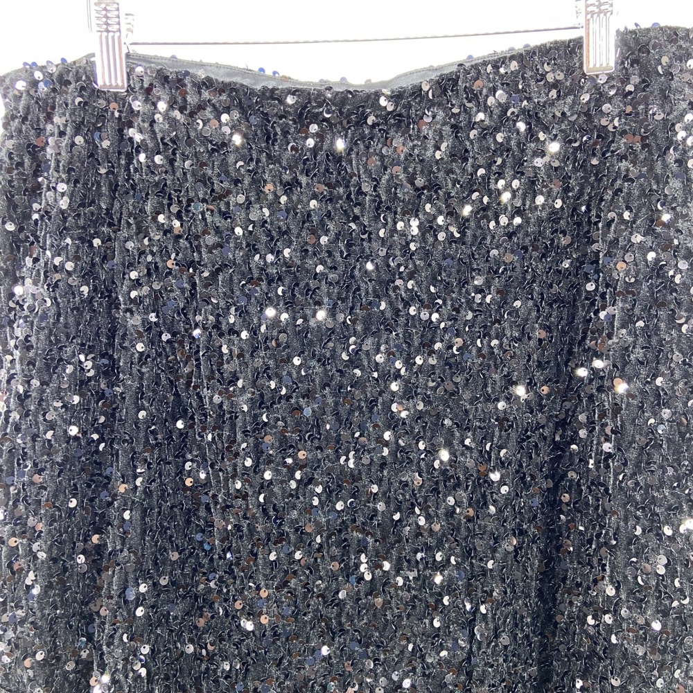 Madden NYC Black Sequin Velour Maxi Skirt Side Slit Womens Large - Picture 4 of 10